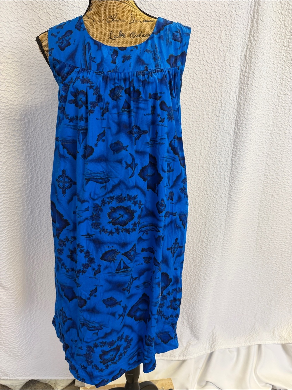 Ui-Maikai Blue Cotton Hawaiian Dress/ Muumuu 60s